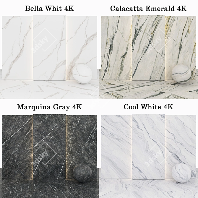 Luxury Marble Collection: Bella White, Calacata Emerald, Marquina Gray, Cool White. 3D model image 2