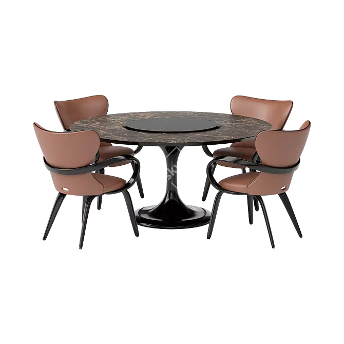 Apriori T 160 Marble Brown Dining Set 3D model image 5