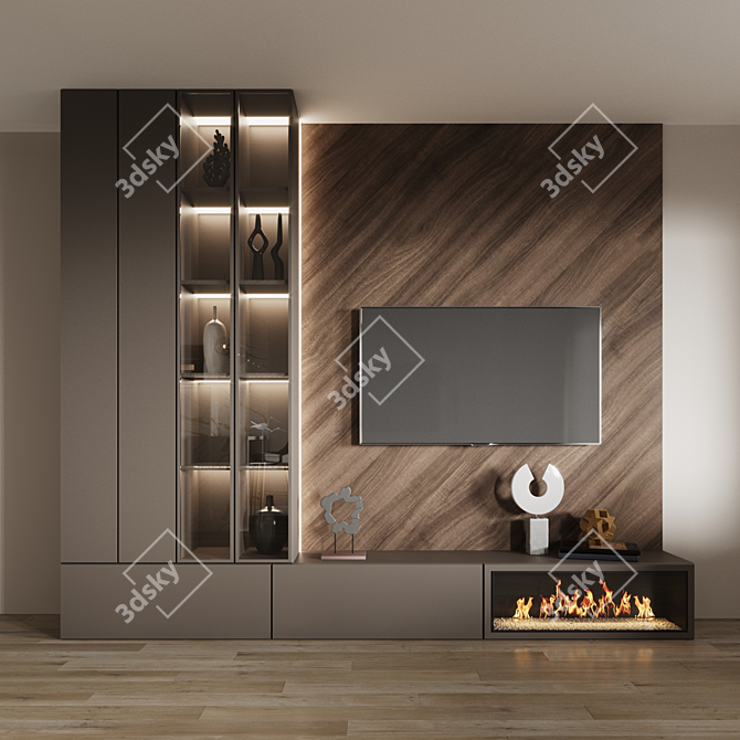 Modern TV Wall Unit - 2600x3000x350mm 3D model image 1