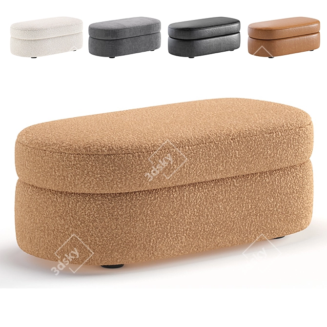 Regal Rose Velvet & Leather Ottoman 3D model image 1