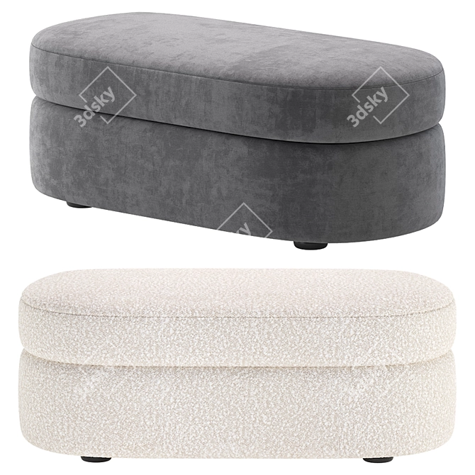 Regal Rose Velvet & Leather Ottoman 3D model image 2