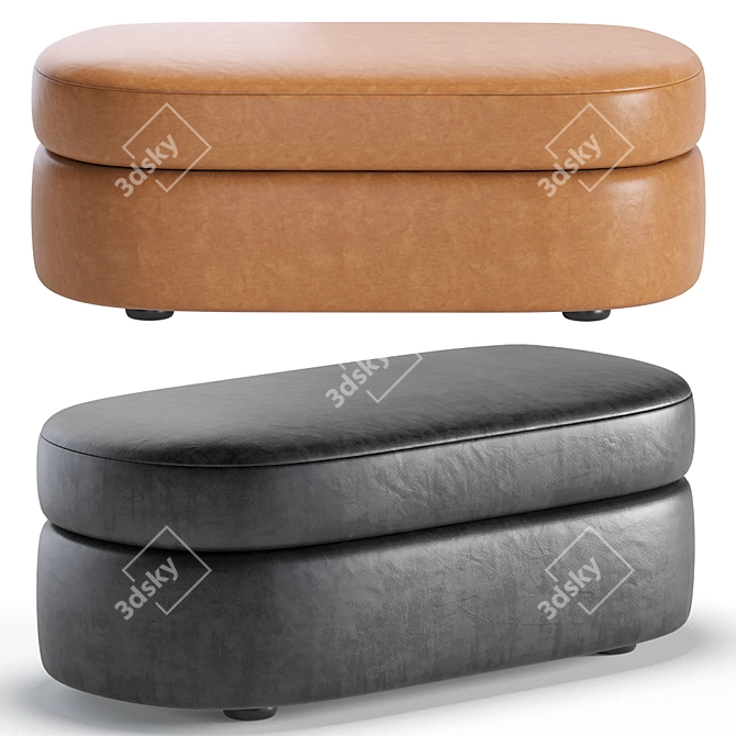 Regal Rose Velvet & Leather Ottoman 3D model image 3