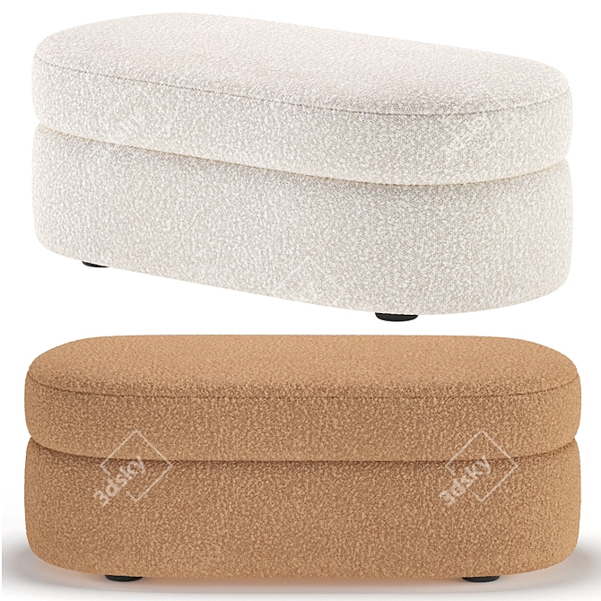 Regal Rose Velvet & Leather Ottoman 3D model image 4