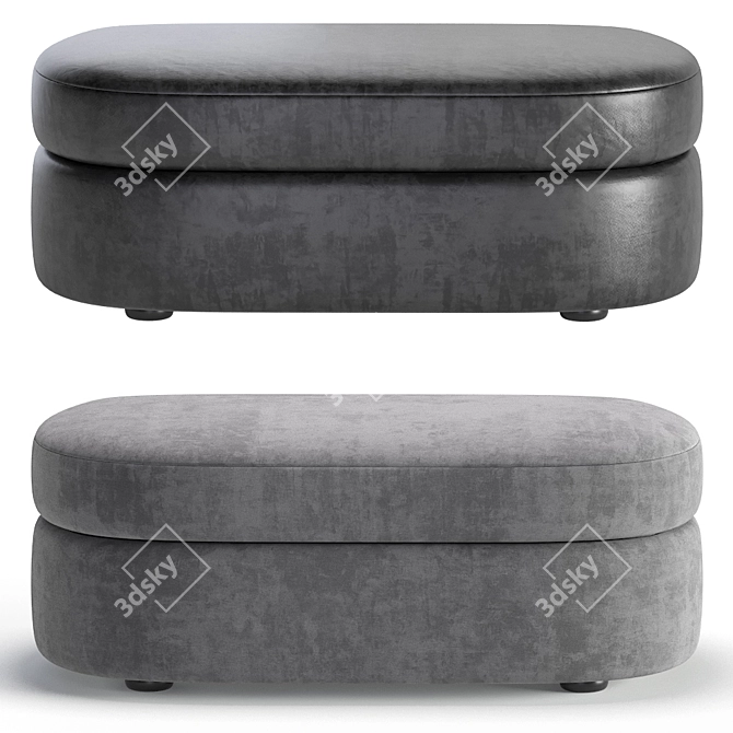 Regal Rose Velvet & Leather Ottoman 3D model image 5