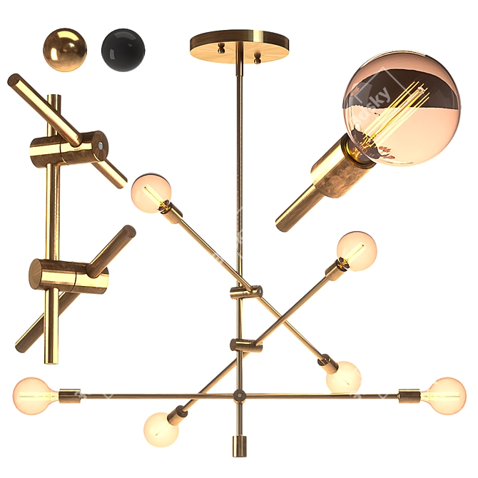 Modern Geometric Chandelier with 6 Sputnik Shades 3D model image 1