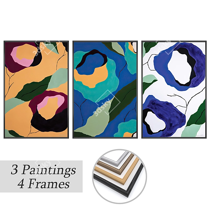 Elegant Paintings Set with Multiple Frames 3D model image 1