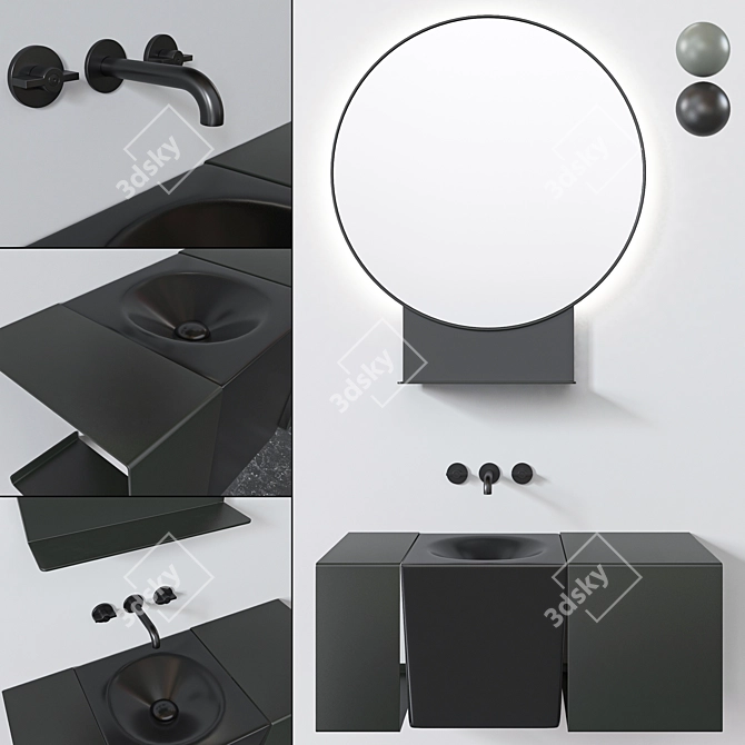 Scarabeo Fold Set: Sink, Mirror, Furniture 3D model image 1