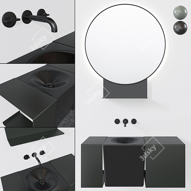 Scarabeo Fold Set: Sink, Mirror, Furniture 3D model image 5