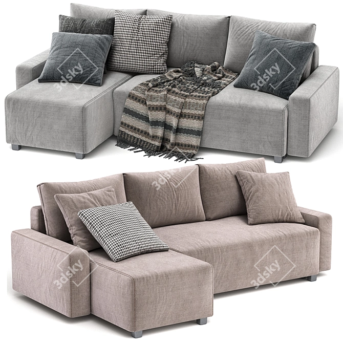 Sophisticated Grey Sofa with Plaid 3D model image 1