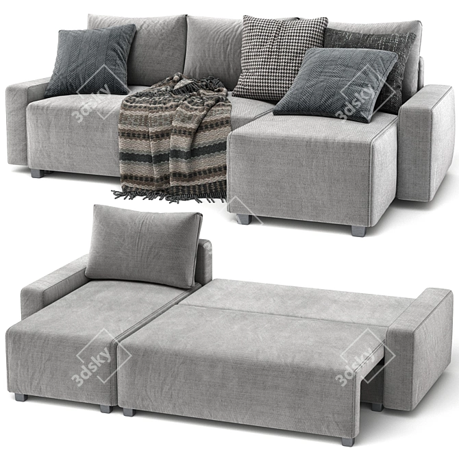 Sophisticated Grey Sofa with Plaid 3D model image 2