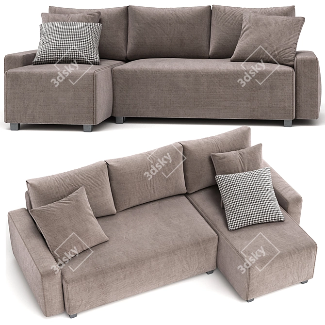 Sophisticated Grey Sofa with Plaid 3D model image 3