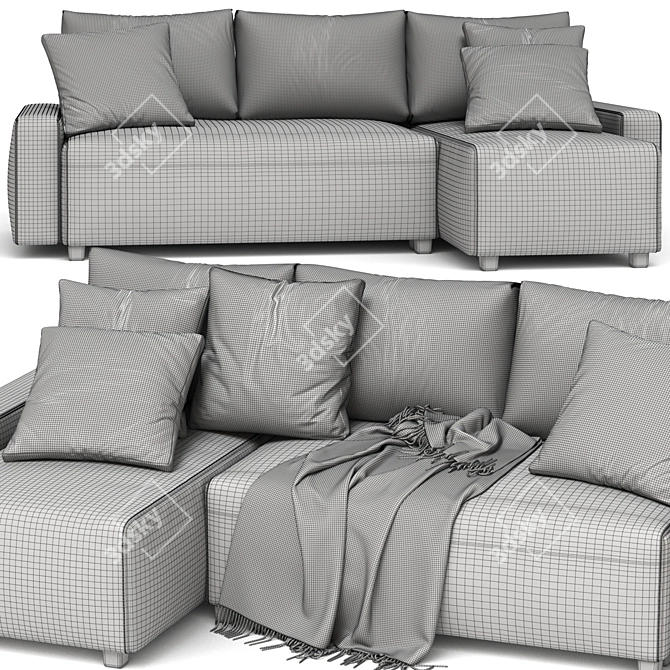 Sophisticated Grey Sofa with Plaid 3D model image 6