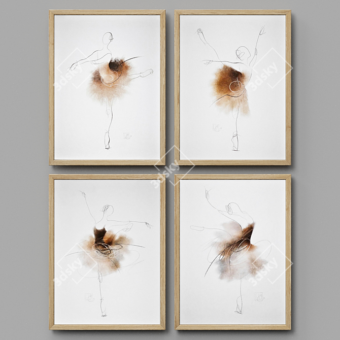 Ballet Beauty: Set of 4 Paintings 3D model image 1