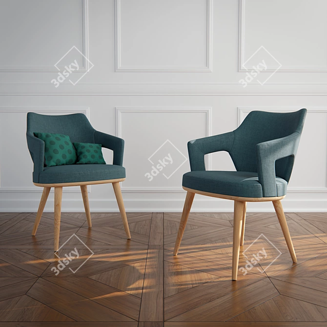 Elegant Oak Dining Chair 3D model image 2