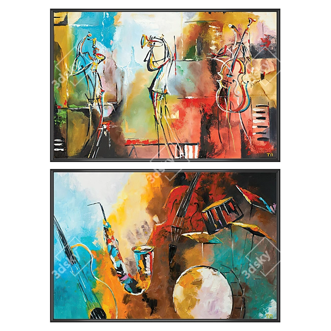 Stylish Art Set: 2 Paintings with 4 Frame Options 3D model image 1