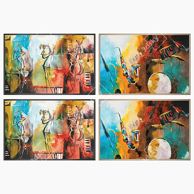 Stylish Art Set: 2 Paintings with 4 Frame Options 3D model image 2