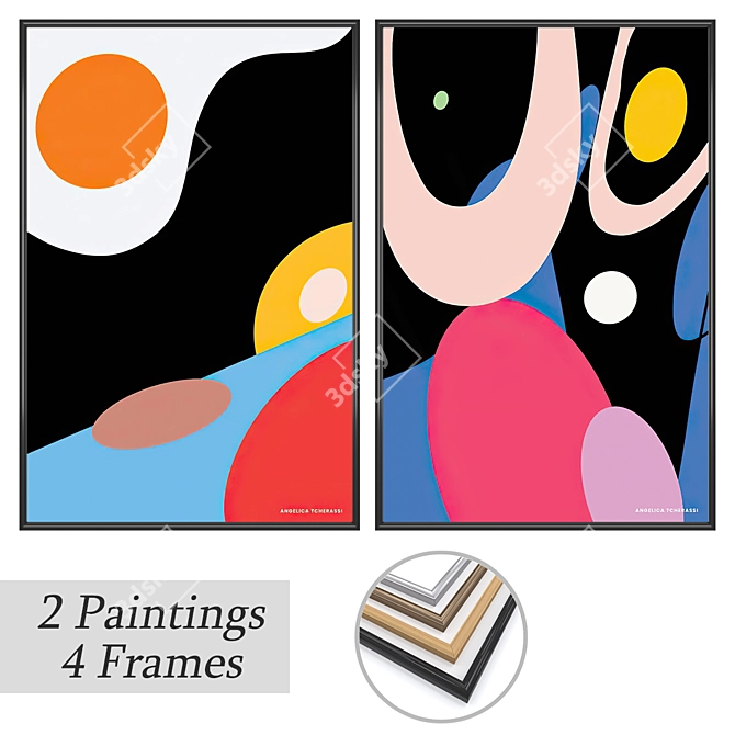 Title: Artful Impressions: 2 Paintings & 4 Frame Options 3D model image 1