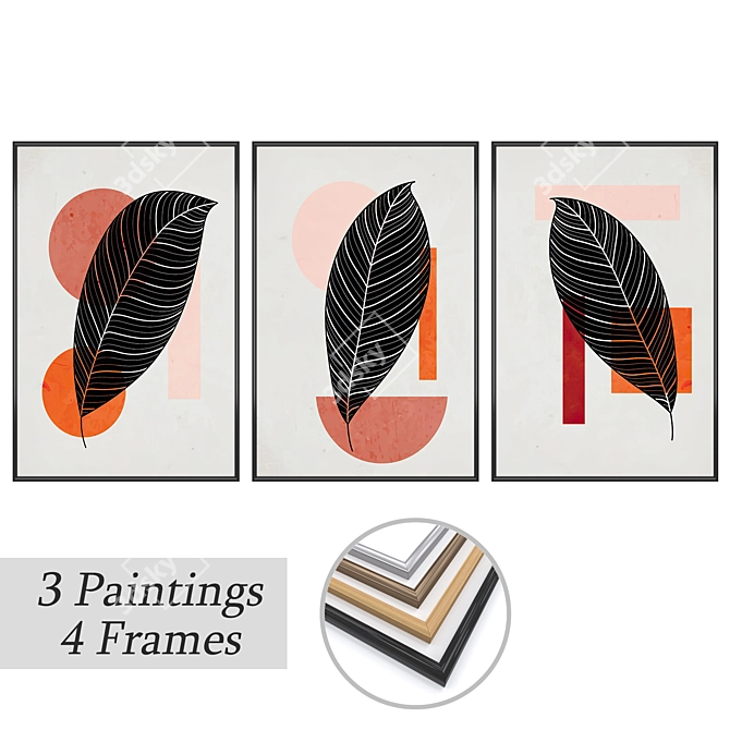 Elegant Art Set: 3 Paintings & 4 Frame Options 3D model image 1