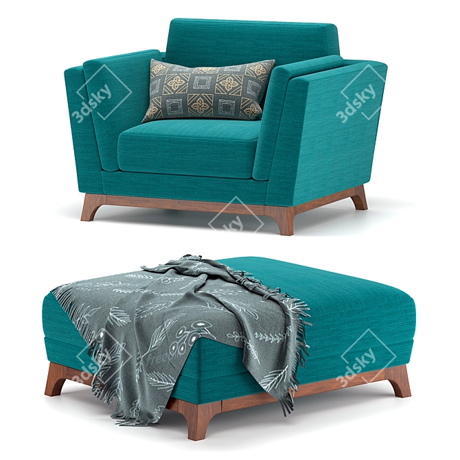 Ceni Lagoon Blue Accent Chair 3D model image 2