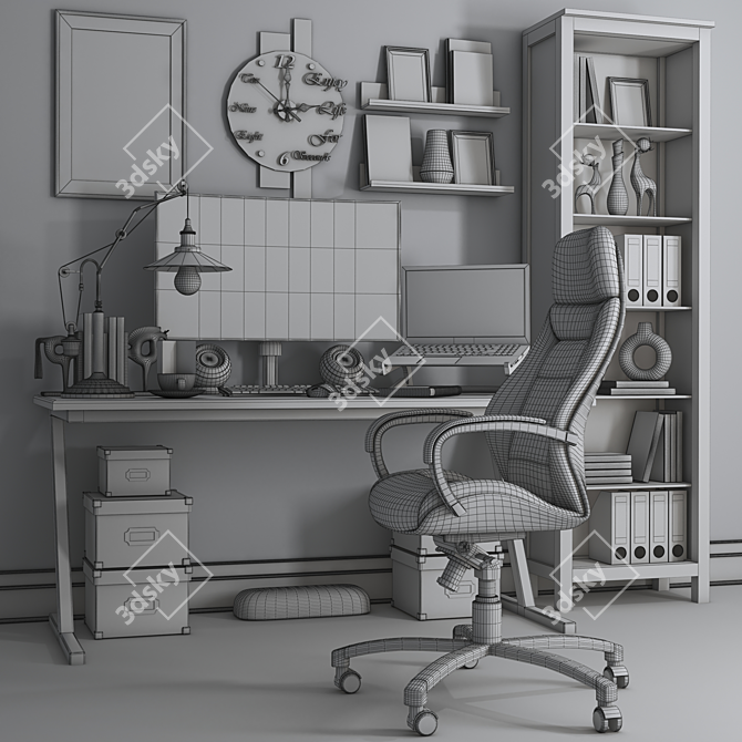 Modern Office Workspace Set 3D model image 9