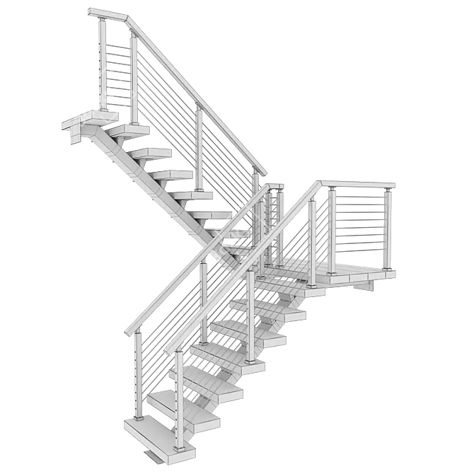 Title: Wooden P-Shaped Staircase with Metal Frame 3D model image 5