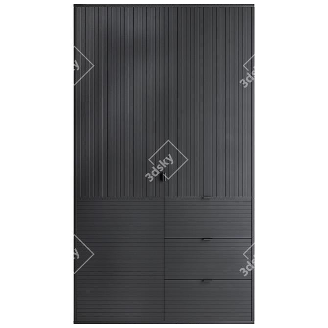 Modern Black Oak Wardrobe 3D model image 2