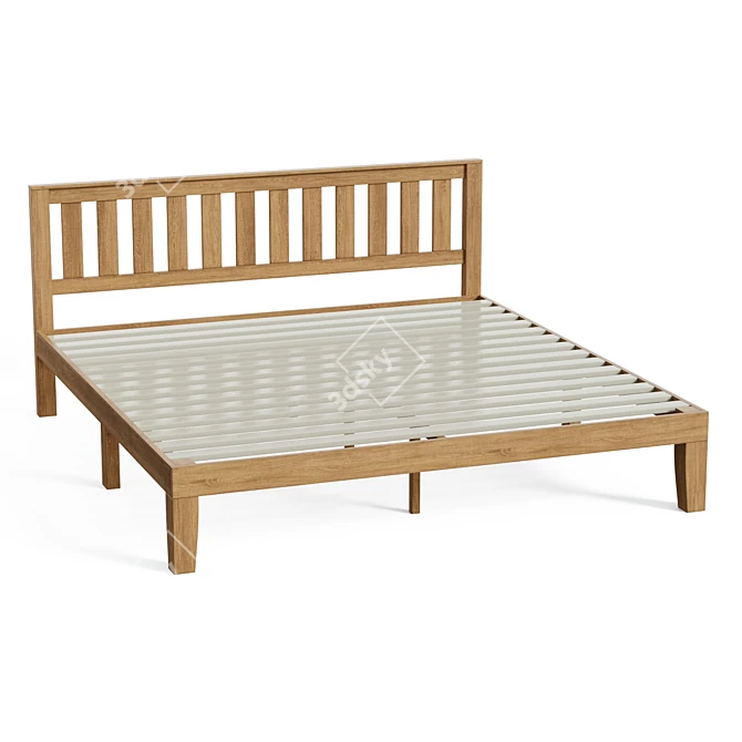 Rustic Charm Solid Wood Bed 3D model image 1