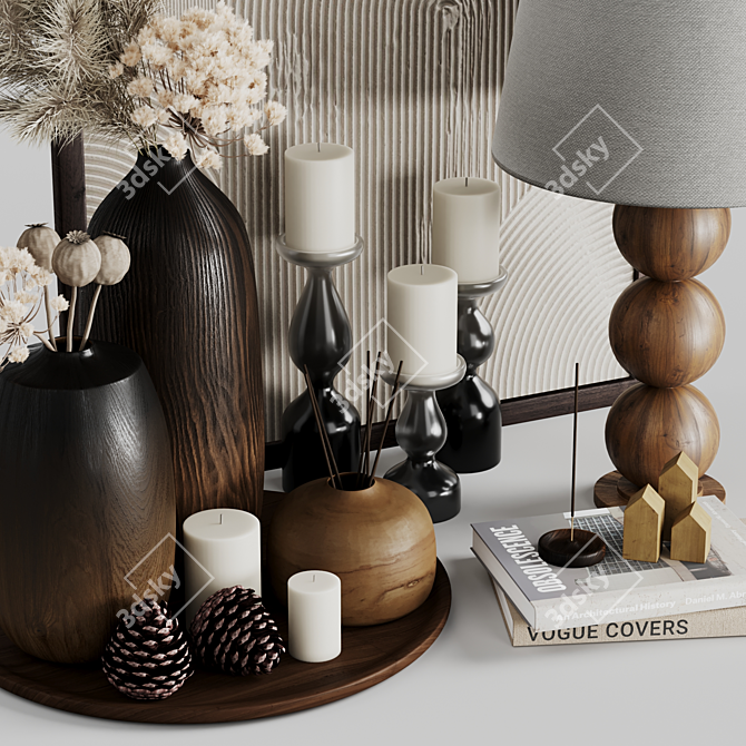 Wooden Vases & Dry Plants Set 3D model image 5