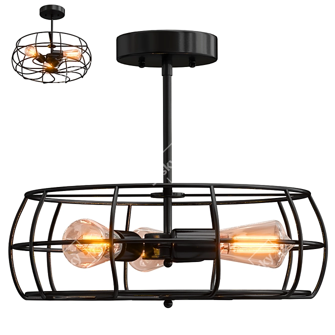 Rustic Industrial Cage Pendant 3D model image 1