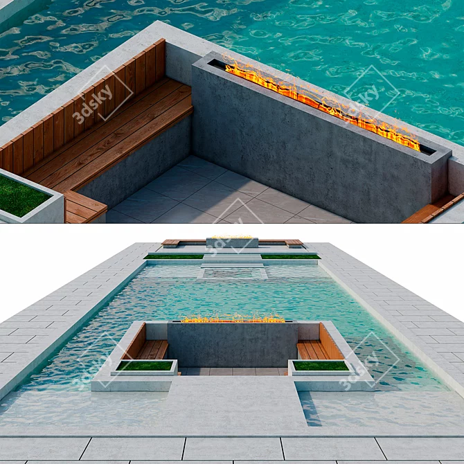 Sleek Oasis: Contemporary Pool 3D model image 1