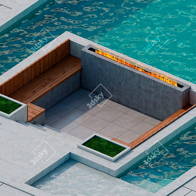 Sleek Oasis: Contemporary Pool 3D model image 5