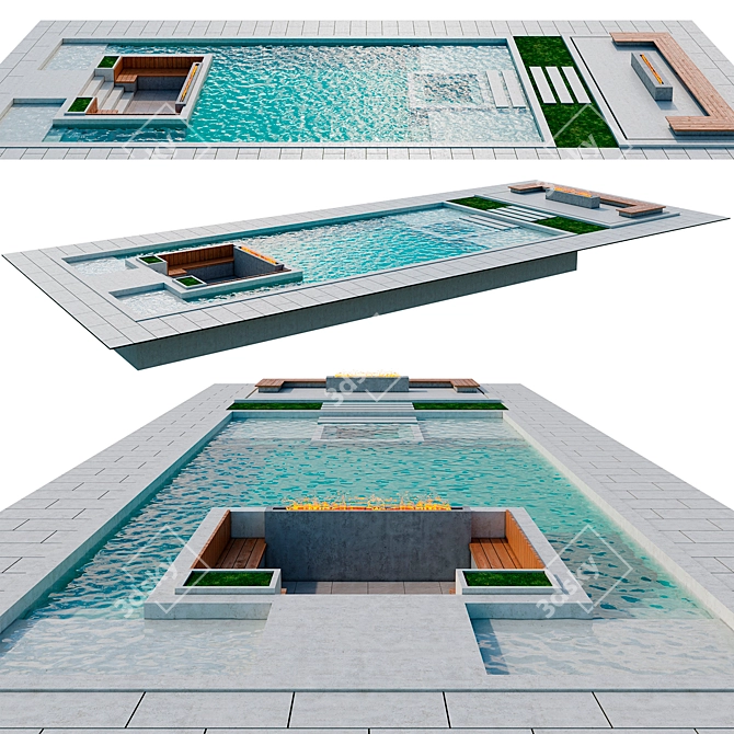 Sleek Oasis: Contemporary Pool 3D model image 7