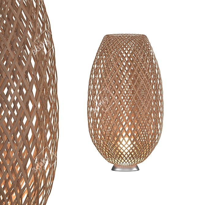 Handcrafted Wooden Wicker Lamp 3D model image 3