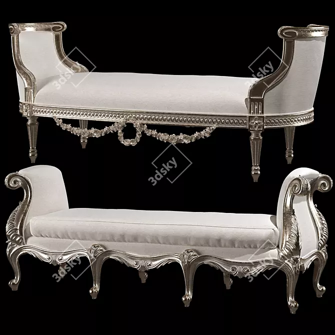 Elegant Rococo-inspired Bench 3D model image 1