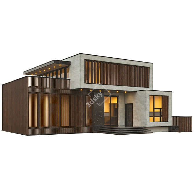 Contemporary White Villa: Modern Duplex with Spacious Interiors 3D model image 6