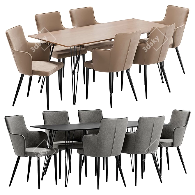 Modern Benza Dining Chair and Russo Table Set 3D model image 1