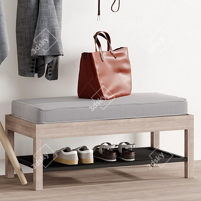 Lucy Mango Wood & Steel Storage Bench 3D model image 3