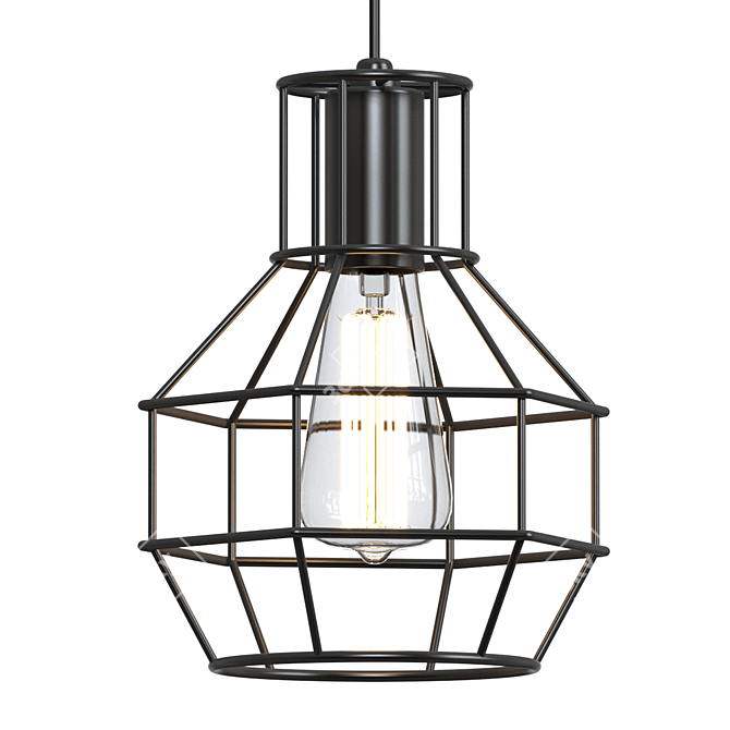 Sleek Iron Cage Pendant Light 3D model image 1