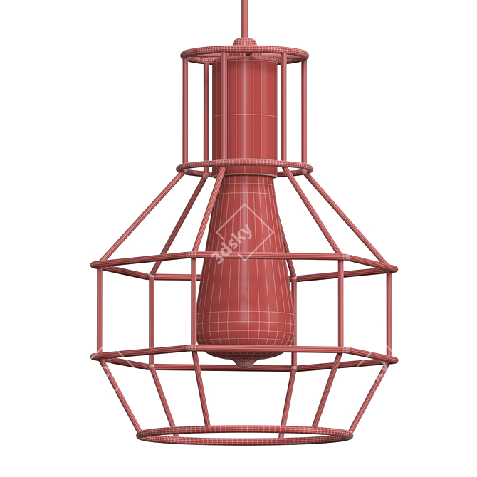 Sleek Iron Cage Pendant Light 3D model image 2