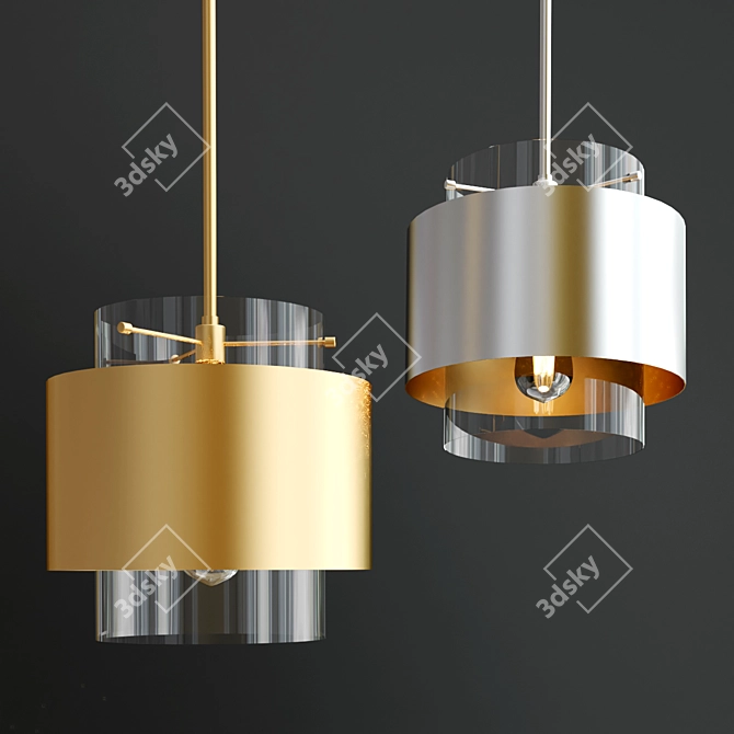 Elegant Aged Brass Glass Pendant 3D model image 2