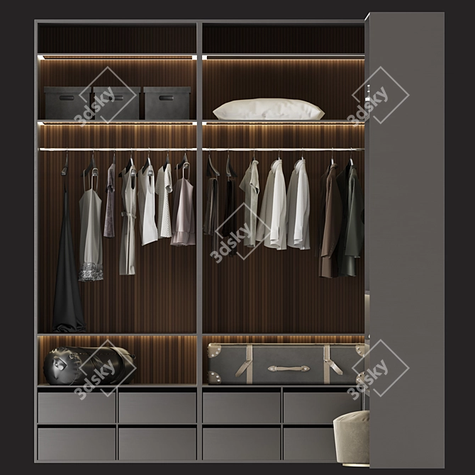 Luxury Brown Glass Door Walk-in Wardrobe 3D model image 2