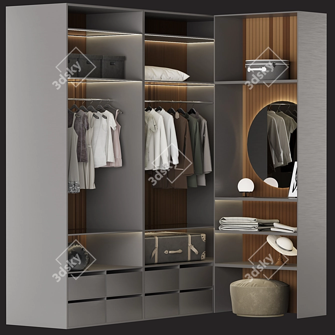 Luxury Brown Glass Door Walk-in Wardrobe 3D model image 7