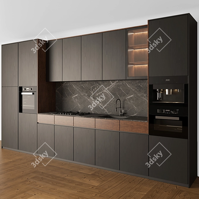 Sleek Black & Wood Kitchen Set 3D model image 5