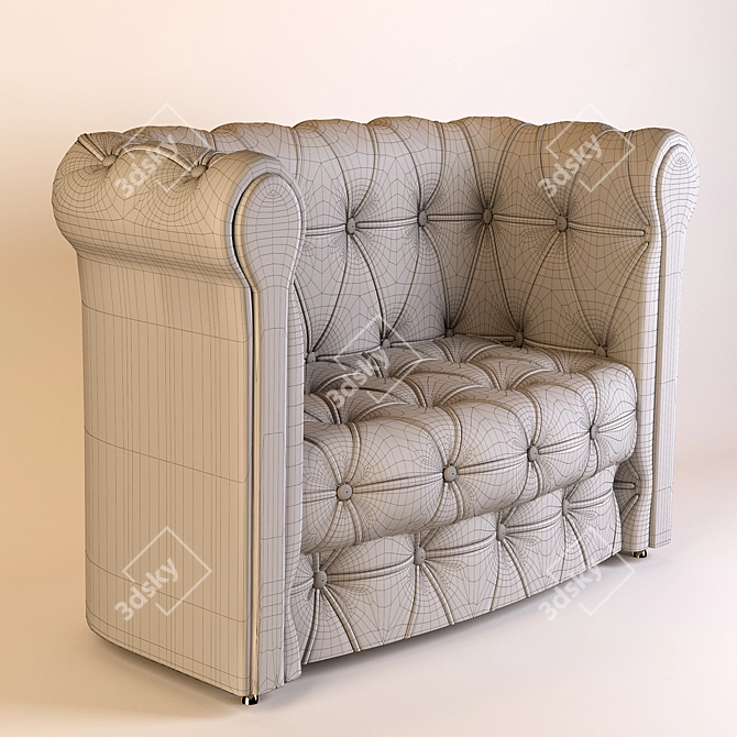 Classic Chesterfield Sofa - Beige Fabric 3D model image 3