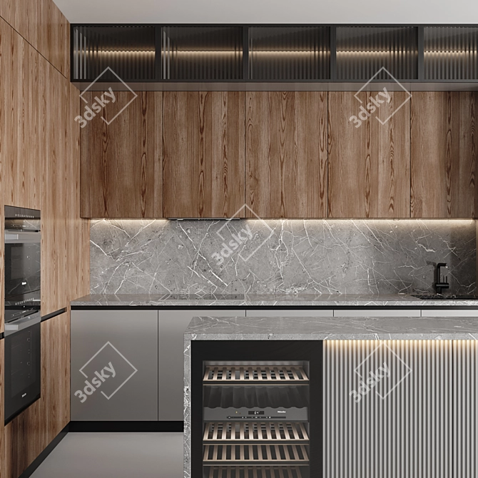 Sleek Modern Kitchen-002 3D model image 5