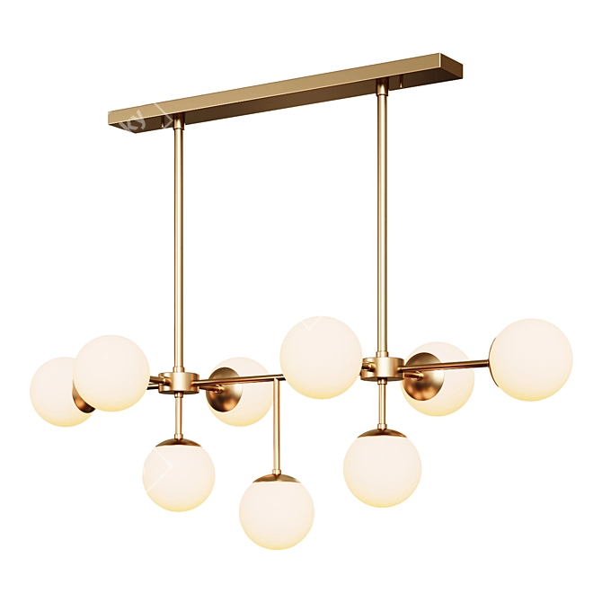 Antique Brass Chandelier with White Glass 3D model image 1