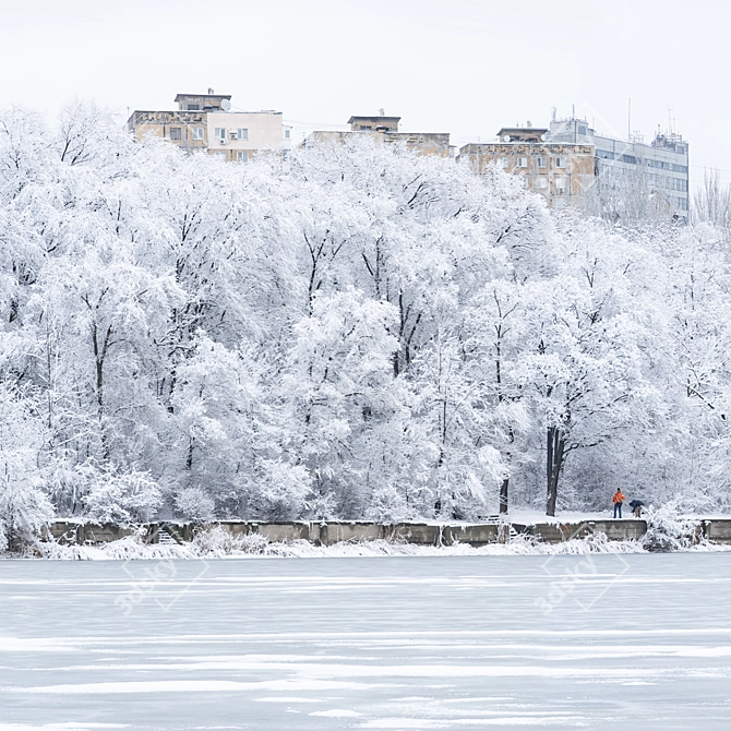 Winter Wonderland: Lake & Cityscape View 3D model image 4