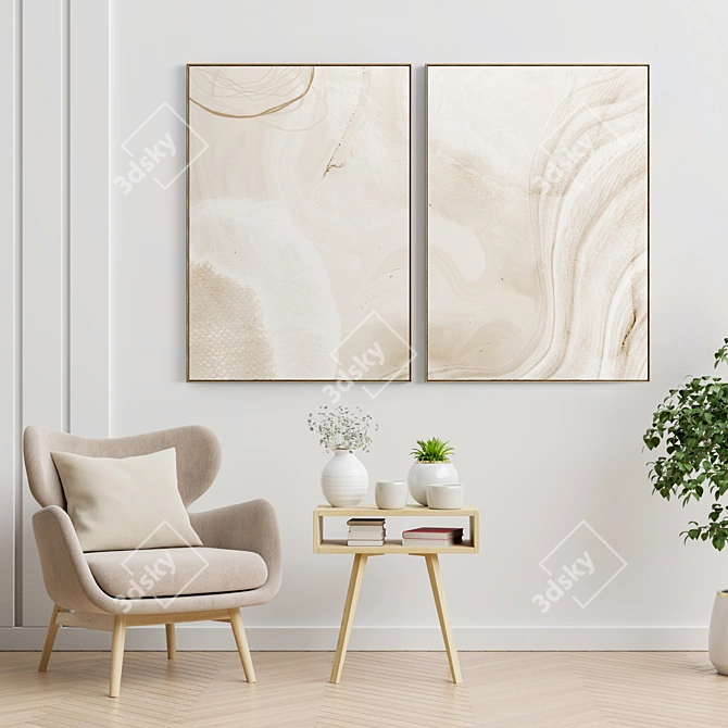 Plaster Duo Frame Set: Elegant Interior Art 3D model image 3