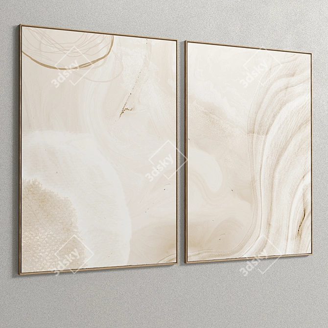 Plaster Duo Frame Set: Elegant Interior Art 3D model image 4