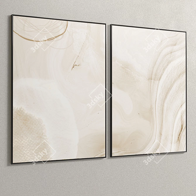 Plaster Duo Frame Set: Elegant Interior Art 3D model image 5